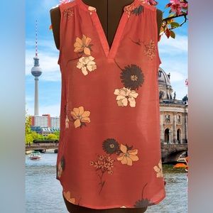 Como Blu Sleeveless Coral Floral V-Neck Top Size P/S
